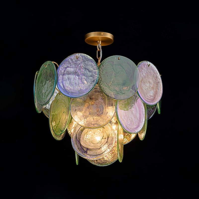 Glam Tiered Pearlescent Green Misty Glass Round Chandelier