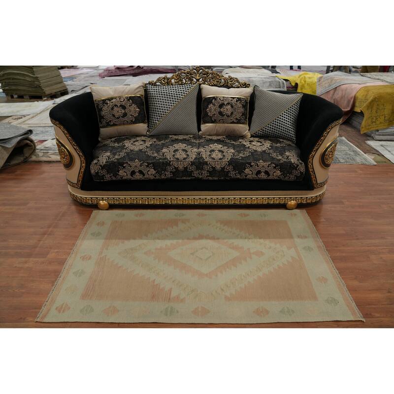Hand Woven Oriental 100% Wool Carpet Southwestern Tribal Oranges & Rust Kilim Area Rug - 6' 1'' X 3' 7''