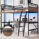 preview thumbnail 1 of 13, Black Metal Loft Bed with Desk Underneath, Light Strips and Charge Station, Full Size High Loft Bed Frame with Handrail Ladder Black - Full