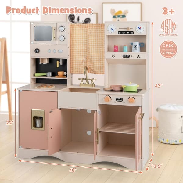 Kids Kitchen Playset with Microwave and Coffee Maker for Ages 3+-Pink - 40" x 13.5" x 43" (L x W x H)