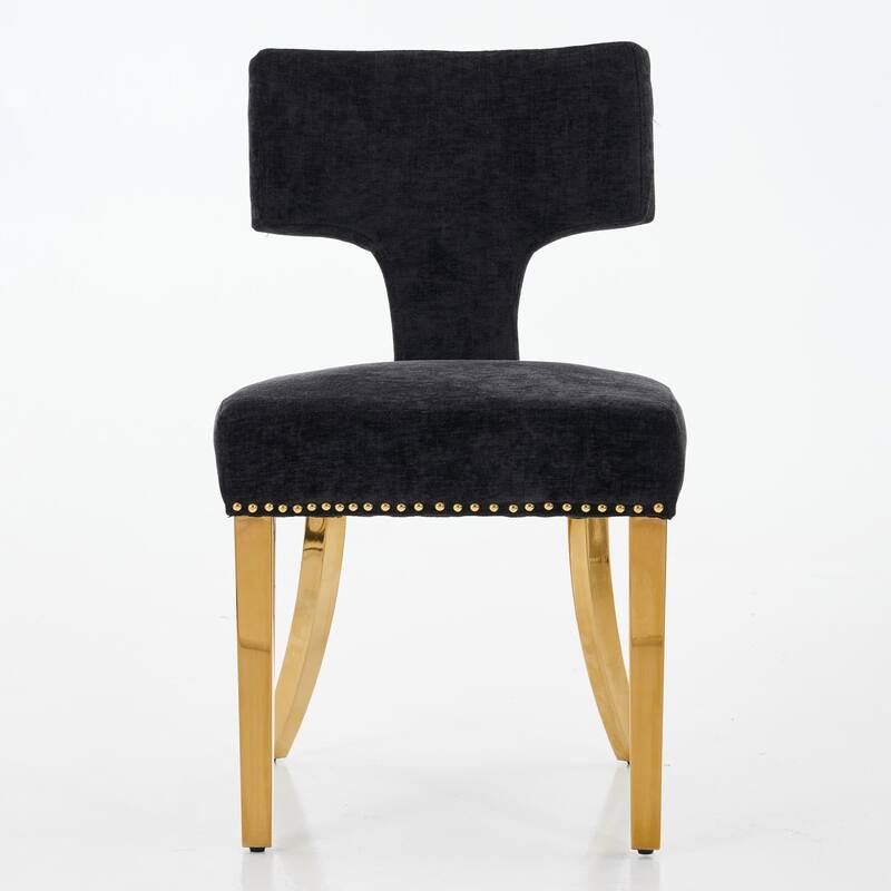 Set of 2 Chenille Upholstered Dining Chairs with Golden Steel Legs