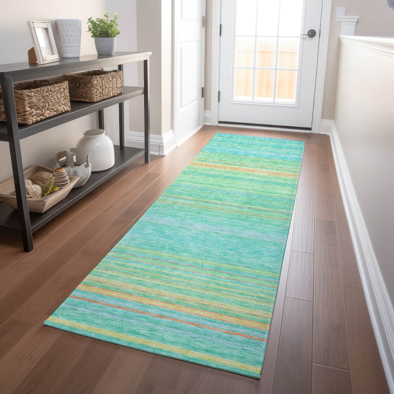 Machine Washable Indoor/ Outdoor Ombre Stripes Chantille Rug