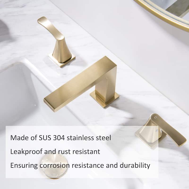3-Hole Double Handle Deck Mount Widespread Bathroom Faucet - Brushed Gold - Brushed Gold