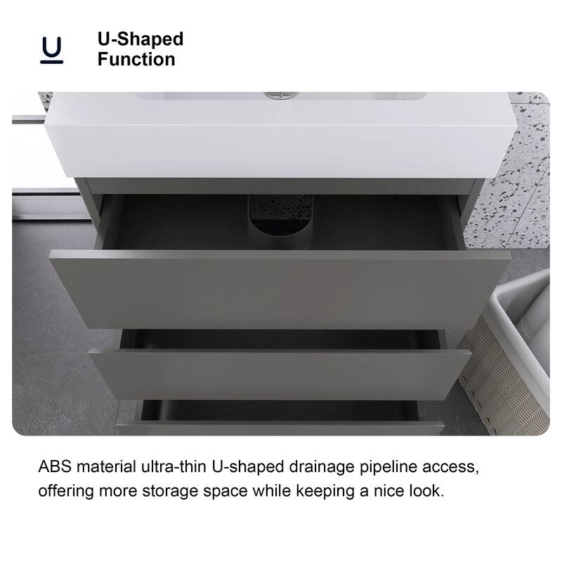 Freestanding Bathroom Vanity with White Solid Surface Top