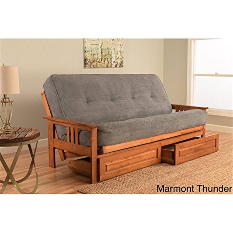 79 in. Barbados/Marmont Thunder Polyester Upholstered Full Size Futon Set with Mattress and Storage Drawers