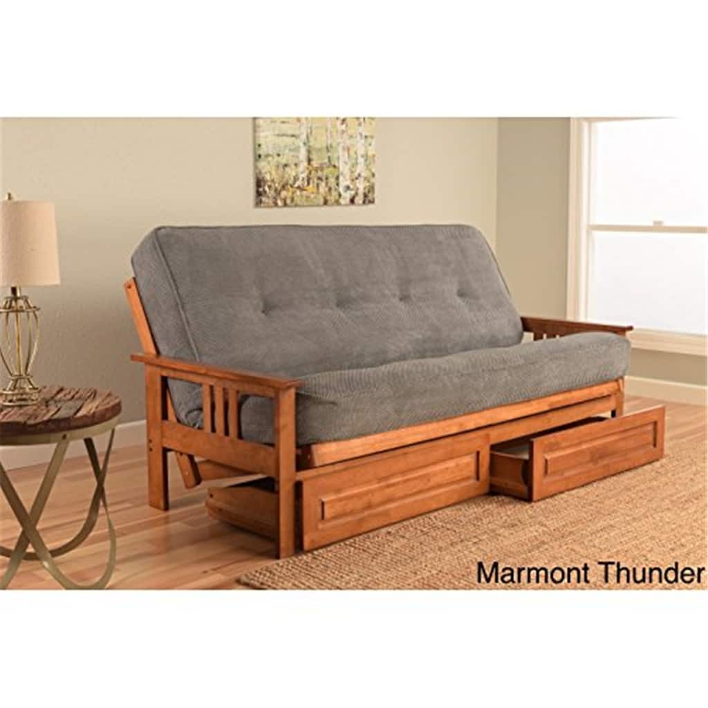 79 in. Barbados/Marmont Thunder Polyester Upholstered Full Size Futon Set with Mattress and Storage Drawers