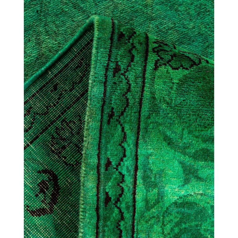 Overton Hand Knotted Wool Vintage Inspired Modern Contemporary Overdyed Green Area Rug - 2' 7" x 18' 1"