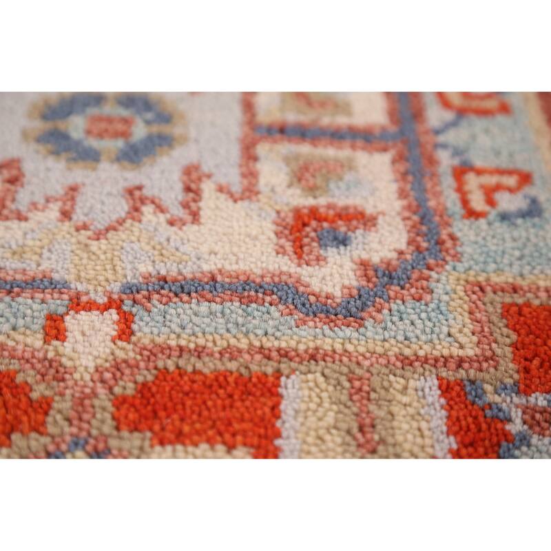 Blue Geometric Heriz Serapi Indian Runner Rug Hand-Knotted Wool Carpet - 2'4" x 7'11"