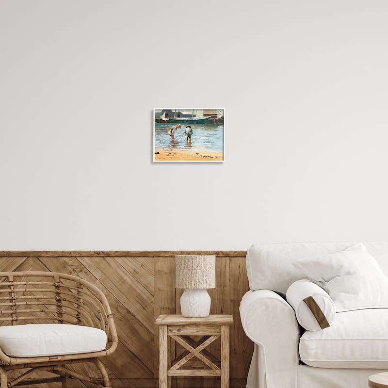 Stupell People Shoreline Beach Marina Searching Sea Life Framed Wall Art, Design by Lettered and Lined - Multi