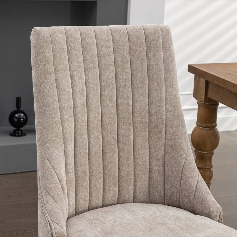 Comfy Linen Upholstered Dining Chairs Set of 2 with Curved Solid Wood Legs for Dining Room