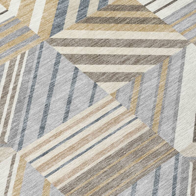 Machine Washable Indoor/ Outdoor Geo Mosaic Chantille Rug