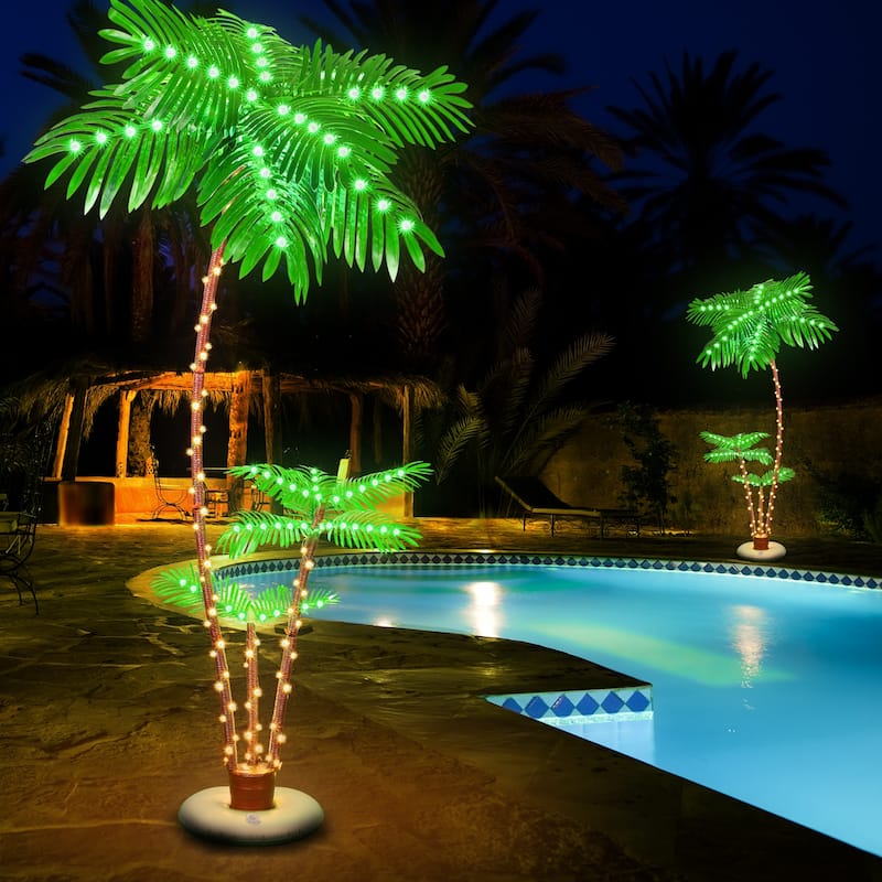 Lighted Palm Tree for Outside Patio Yard Party Pool - 7FT-3-Tree-Plug-in
