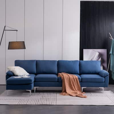 L-Shaped Fabric With Chaise Iron Feet 4 Seats Indoor Modular Sofa - 110“