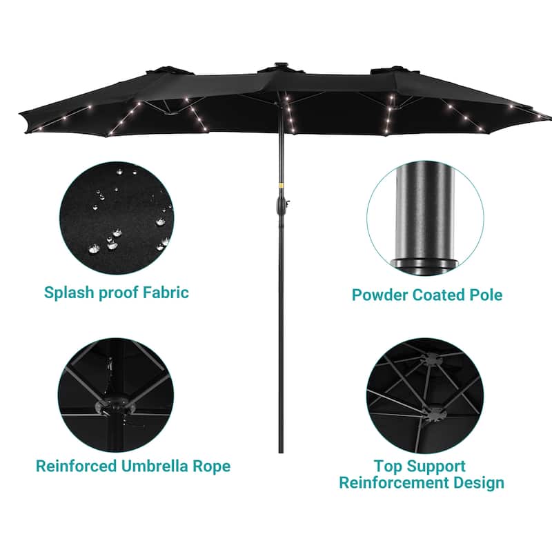 BONOSUKI 15x9ft LED Double-Sided Patio Umbrella Aluminum Large Canopy