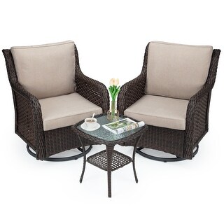 Outdoor 360-deg Swivel Rocker Patio Chairs Set of 2 and Matching End ...