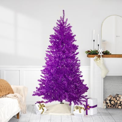 7' Metallic Purple Tinsel Artificial Christmas Tree - Unlit - 7 Foot