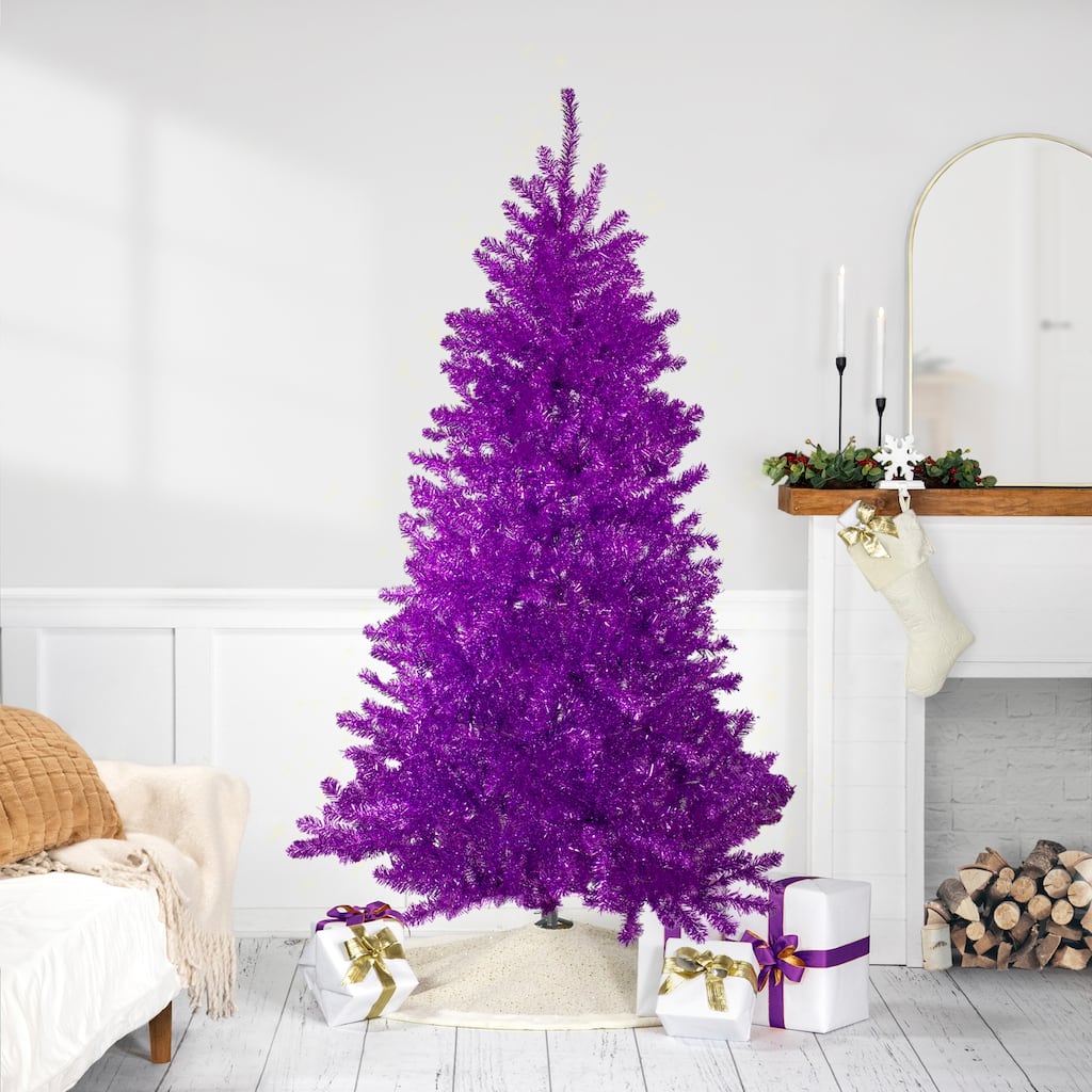 7' Metallic Purple Tinsel Artificial Christmas Tree - Unlit - 7 Foot
