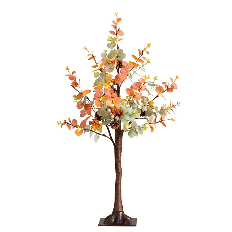 Pre-Lit Autumn Eucalyptus Artificial Tree - 3' - Warm White LED Lights - Multi