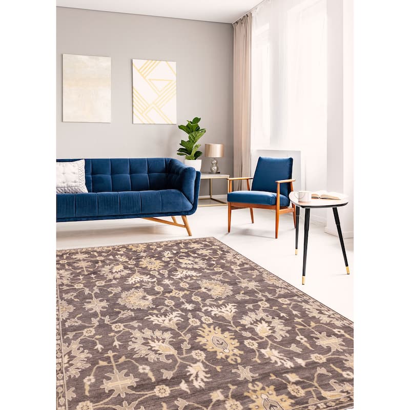 ECARPETGALLERY Hand-knotted Royal Oushak Dark Grey Wool Rug - 9'1 x 12'0