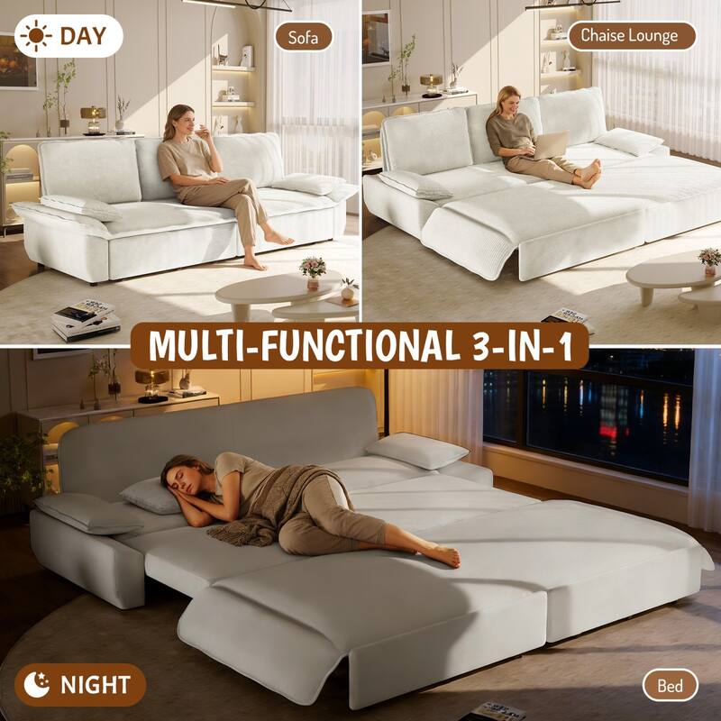 94.5" King Size Corduroy Convertible Pull Out Sofa Bed