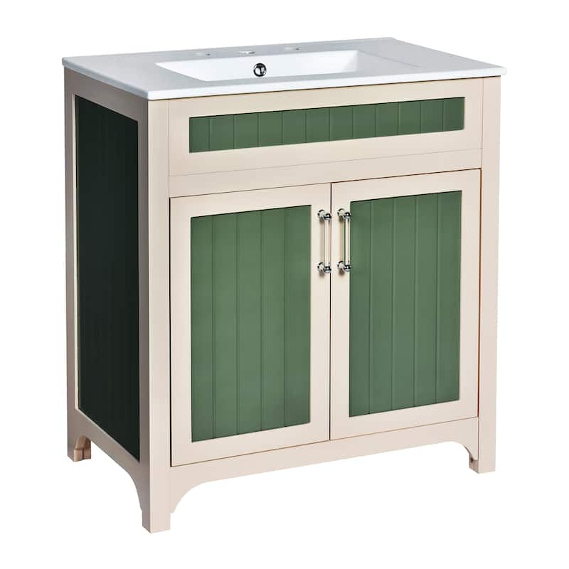 Bathroom Vanity with Sink Combo Set, Bathroom Storage Cabinet with Height Adjustable Shelf, Vanity Set with Ceramic Sink
