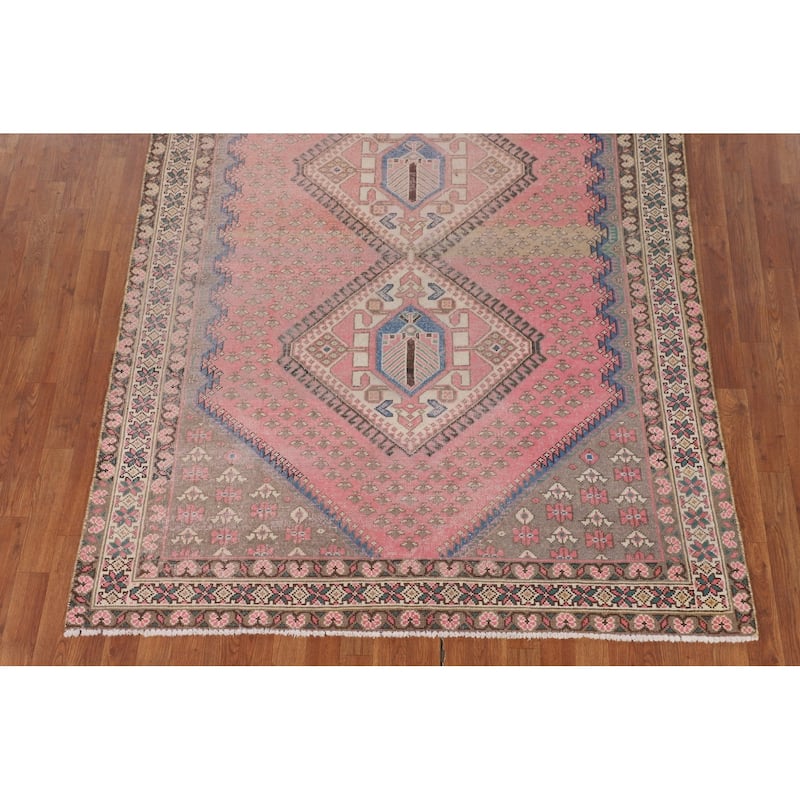 Distressed Pink Bakhtiari Persian Vintage Rug Hand-Knotted Wool Carpet - 5'6" x 9'7"