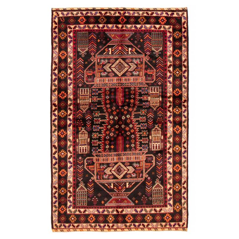 Teimani Black, Red Rug 4'5" x 7'6" - 4'5 x 7'6 - Black/ Red - 4'5 x 7'6