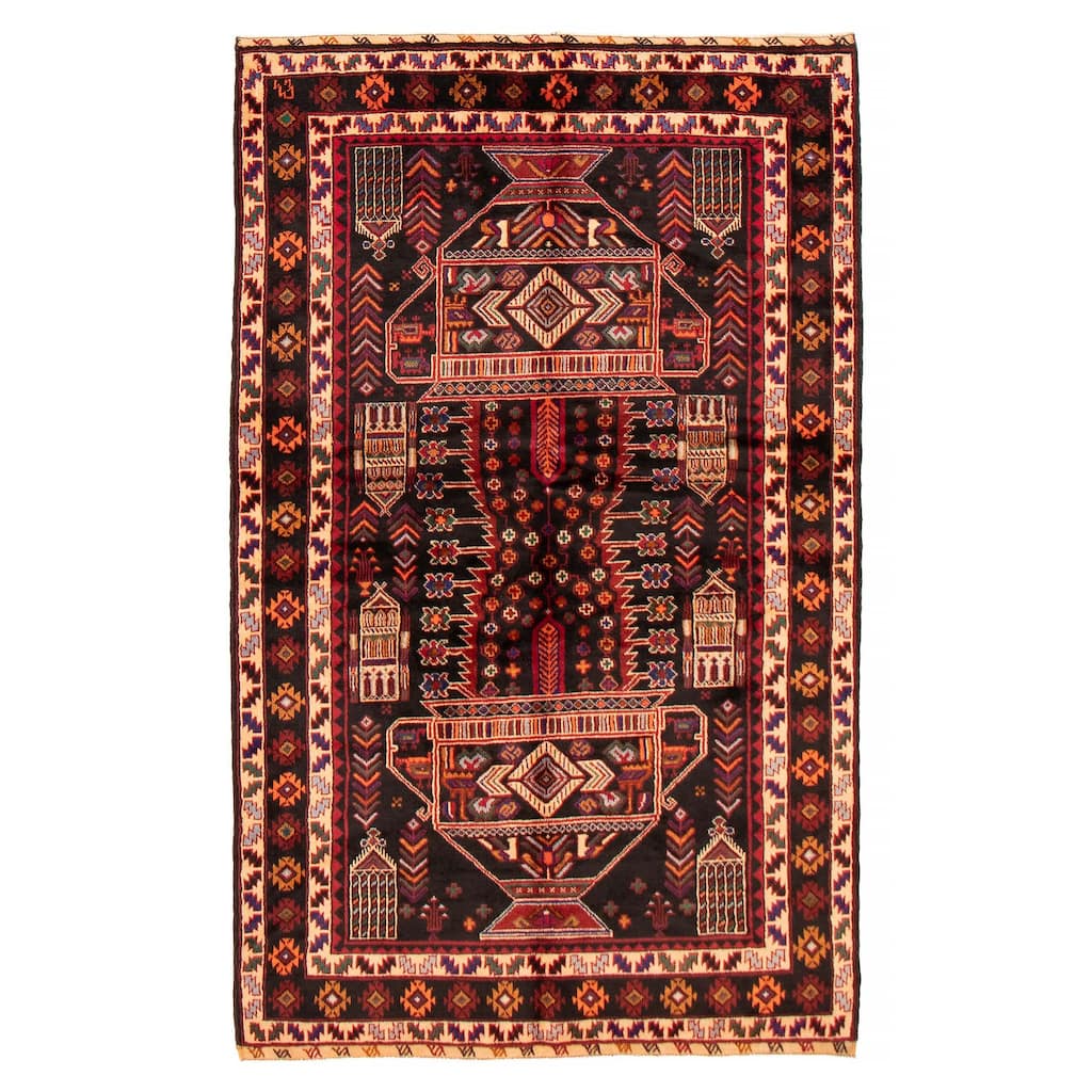 Teimani Black, Red Rug 4'5" x 7'6" - 4'5 x 7'6
