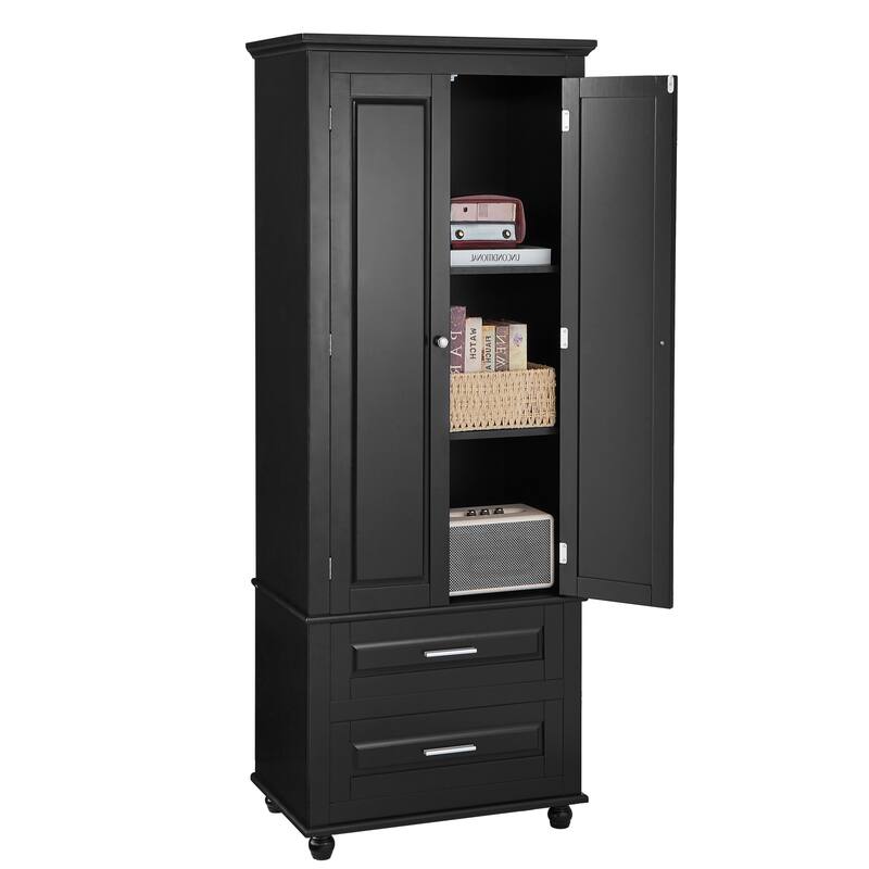 GDFStudio - Ashton Tall Storage Cabinet with Drawers, Adjustable Shelves