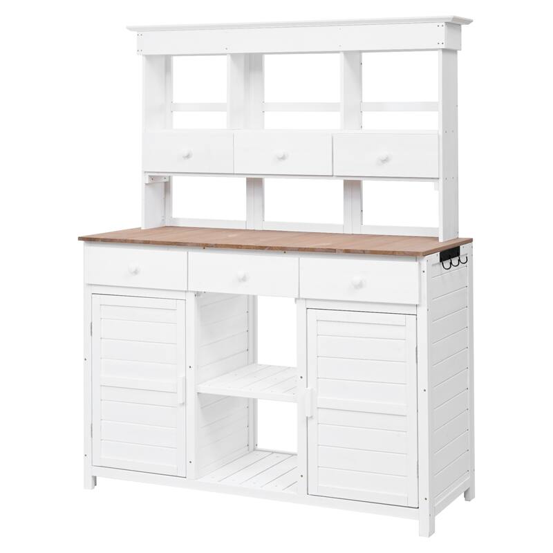 65.7'' H Tall Garden Potting Bench Table with Hutch, Patio Storage Workstation with 3 Shelves