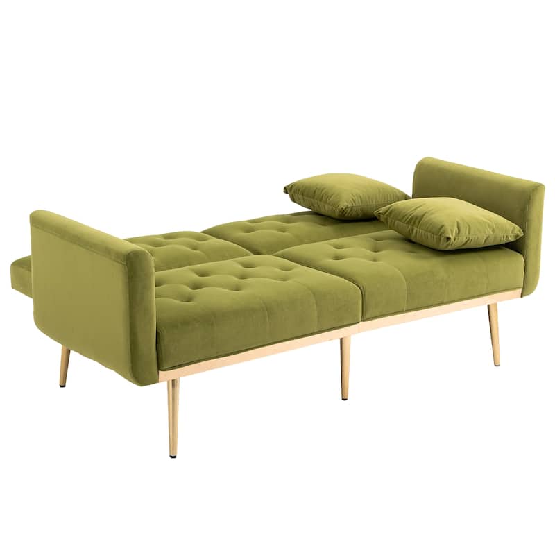 Olive 65.35" Velvet Futon Sofa Bed with Adjustable Backrest