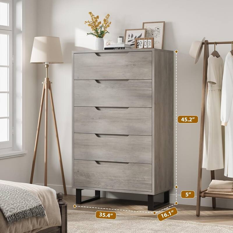 50" Tall Dresser, with Storage, 5 Dresser