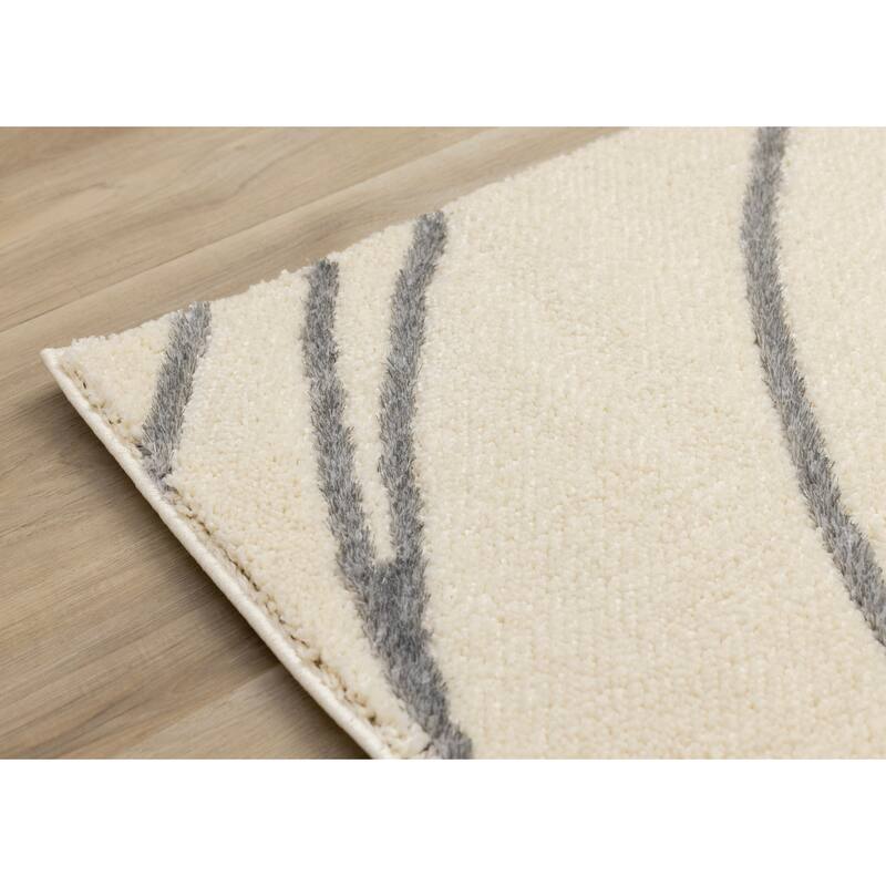 Sutton Collection - Plush Polyester Cream Grey Circle Swirl Rug
