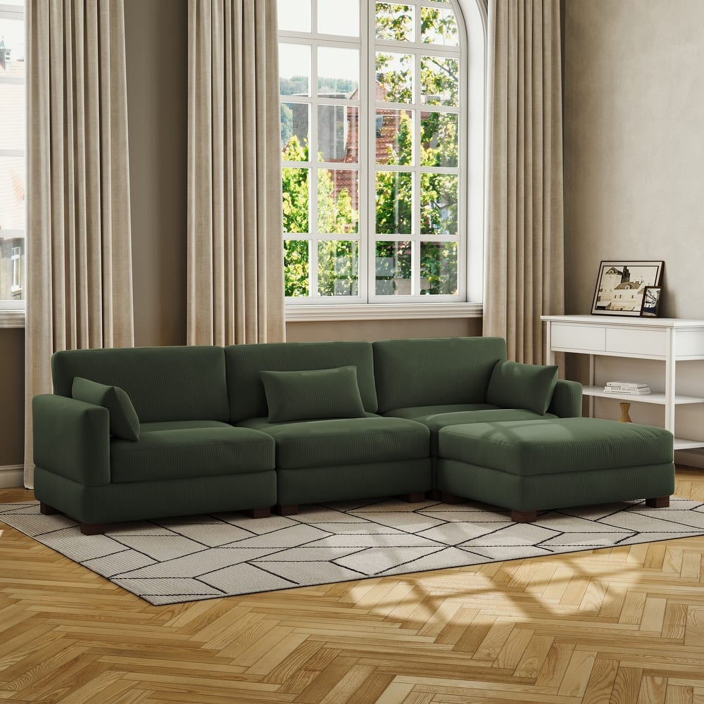 Corduroy Modular Sectional Sofa with Ottoman and Pillows