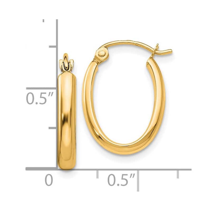 Curata 14k Yellow Gold Polished Oval Tube Hoop Earrings - 18.25x13mm