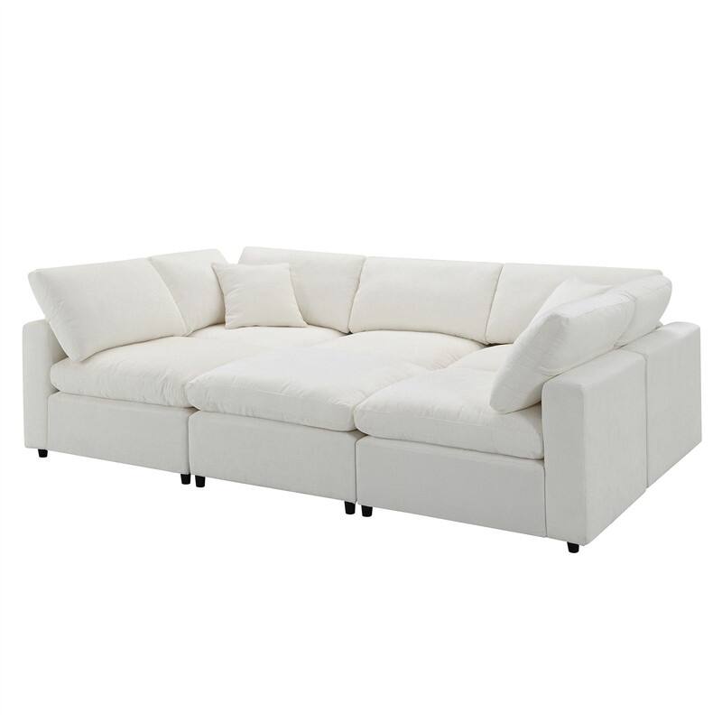 Modern Modular U-Shaped Sectional Sofa, Convertible Cloud Sleeper Sofa Bed, 6 Seat Chenille Sectional Couch Set with Ottoman