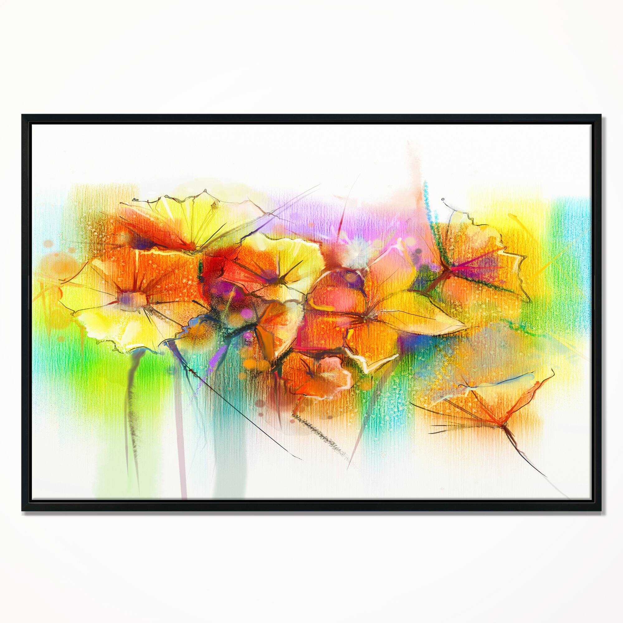 Designart "Bright Yellow Gerbera and Daisies" Large Floral Framed Canvas Art Print Bed Bath