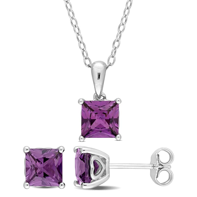 Miadora 3ct TGW Square Simulated Alexandrite Set With Chain in Sterling Silver