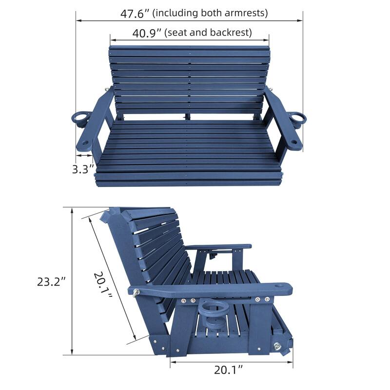 Fortune Candy HDPE Outdoor Porch Swing 2-Person with 18/8 Stainless Steel Bolts