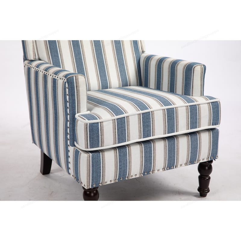 Linen Armchair with Blue and White Striped