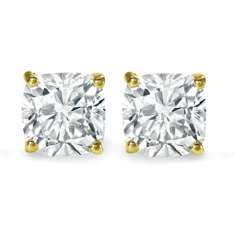 Auriya Lab Grown Cushion 4-Prong Diamond Stud Earrings 2.00 to 10.00 ct. tw. Push-Back (D-E VVS)
