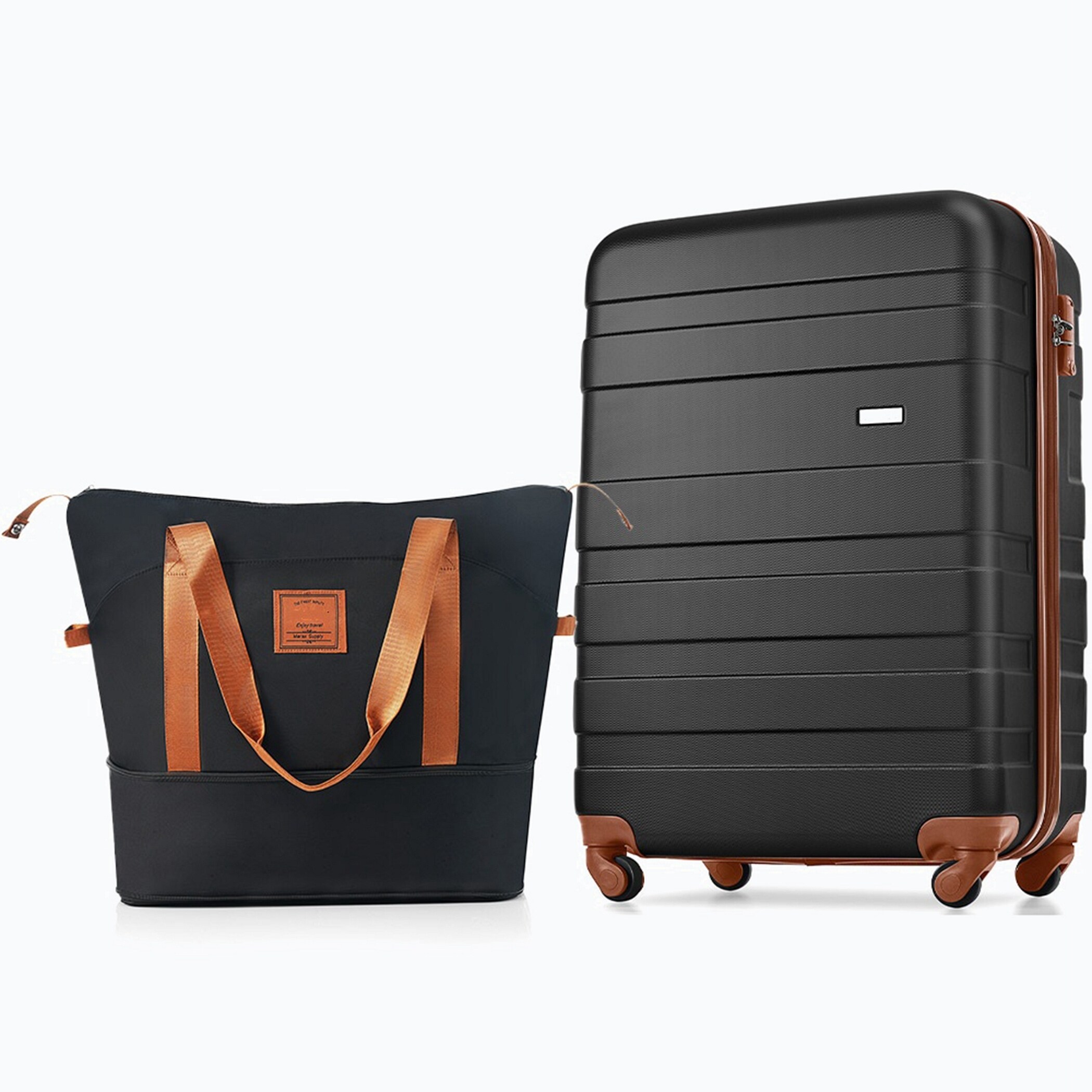 20 Inch Carry On Luggage with Expandable Travel Bag Set ABS Hard Shell Two piece suitcase set black and brown Bed Bath Beyond 41284410