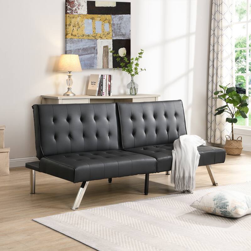 Multifunctional Black Leather Sofa Bed, 67x41x32 inches - Multi-Color