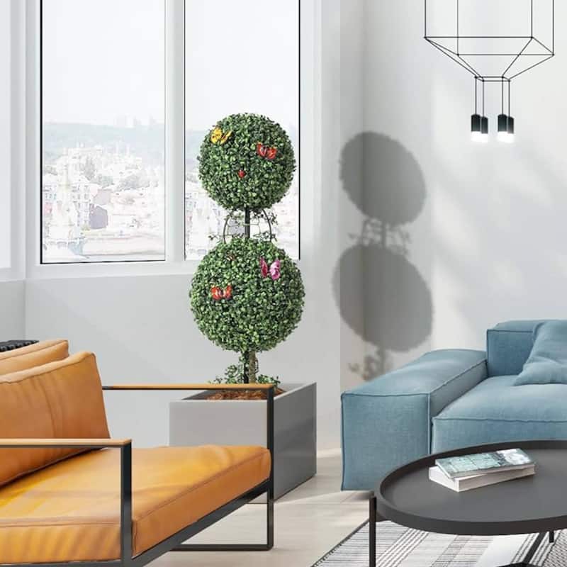 2 Pack 3 FT Artificial Double Ball Topiary Trees Plants - 3ft