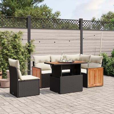 vidaXL Patio Sofa Set with Cushions Outdoor Furniture 6 Piece Poly Rattan - 21.7 x 39.4 x 28.7 in
