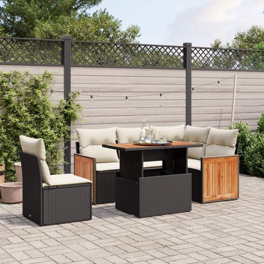 vidaXL Patio Sofa Set with Cushions Outdoor Furniture 6 Piece Poly Rattan - 21.7 x 39.4 x 28.7 in