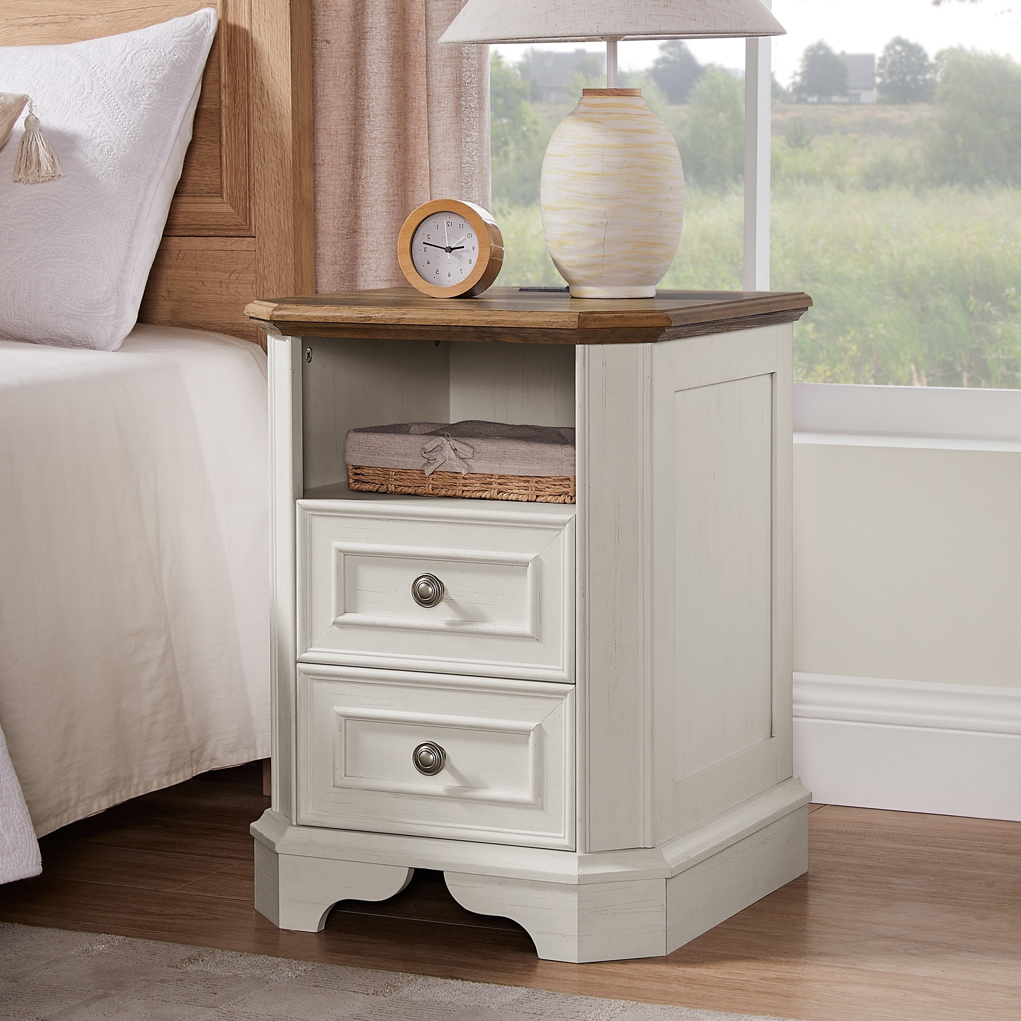 18" Farmhouse Nightstand with Charging Station, End Table, Side Table