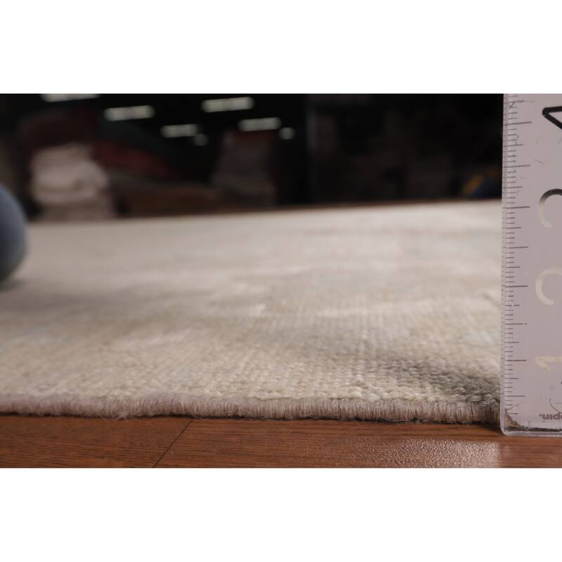 Transitional Beige Oushak Turkish Area Rug Hand-Knotted Wool Carpet - 8'11"x 11'10"