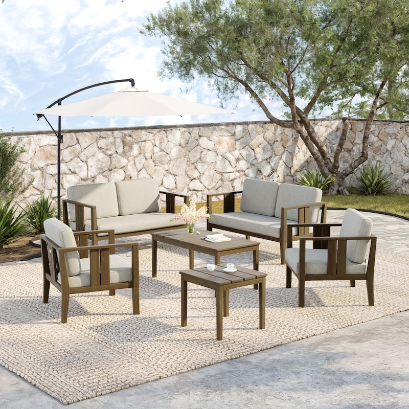 Teak Wood 6-Piece Outdoor Conversation Set with Table