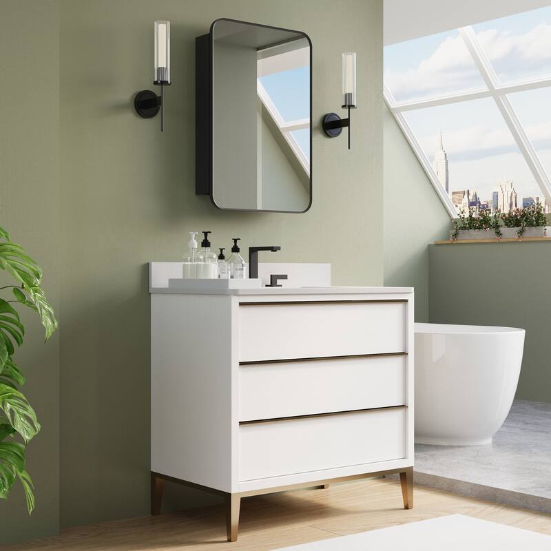 Recessed or Surface Wall Mount Bathroom Mirror Medicine Cabinet With Adjustable Glass Shelves